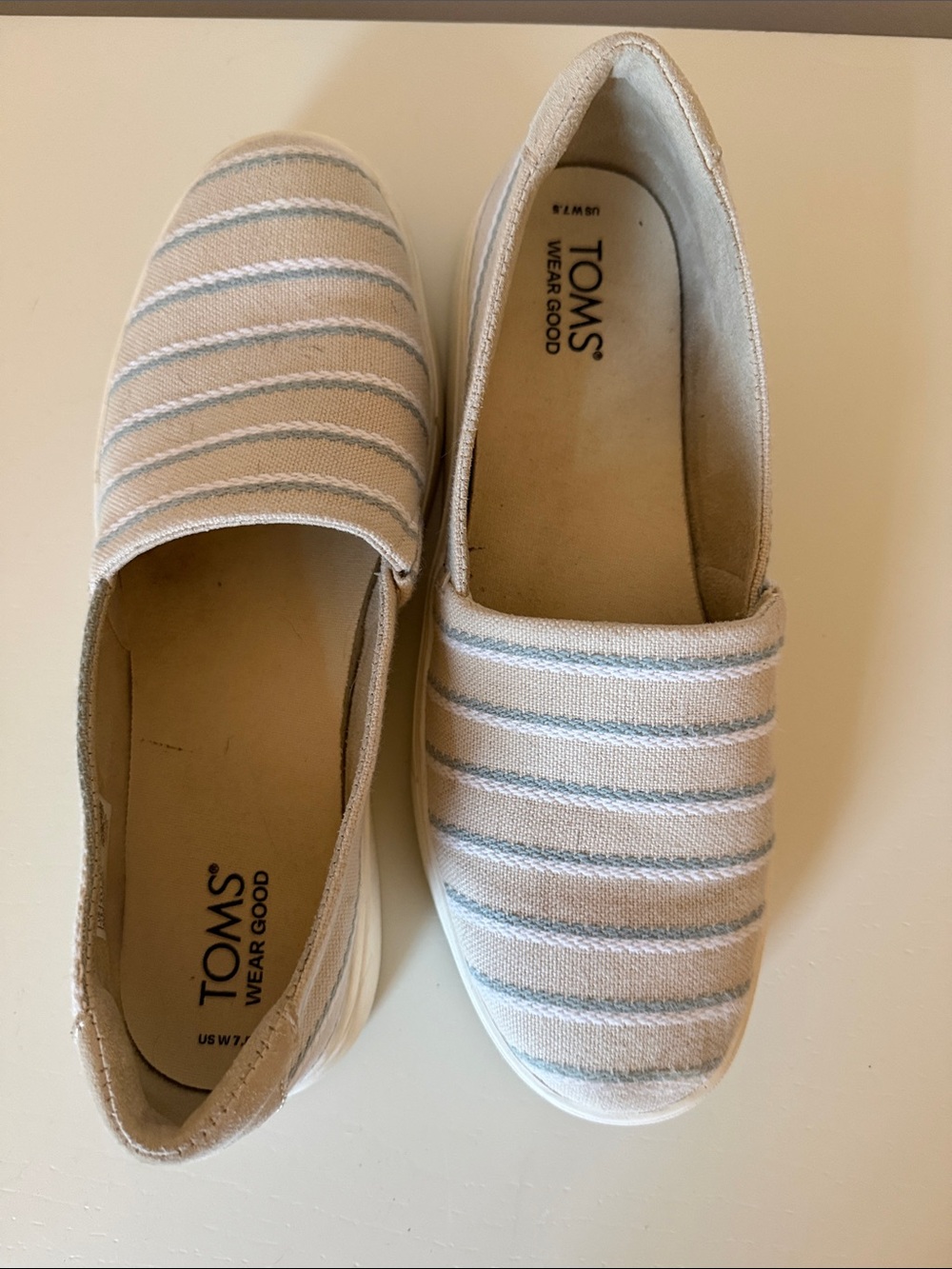 TOMS women’s Beige & White Striped Slip-On Sneakers
